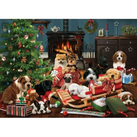 Cobblehill Christmas Puppies 500 Piece Jigsaw Puzzle - Picture 1 of 12